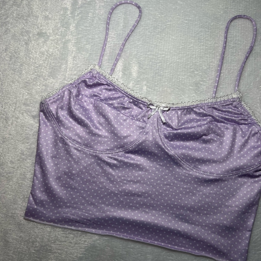 Adika polka dot lace crop top tank